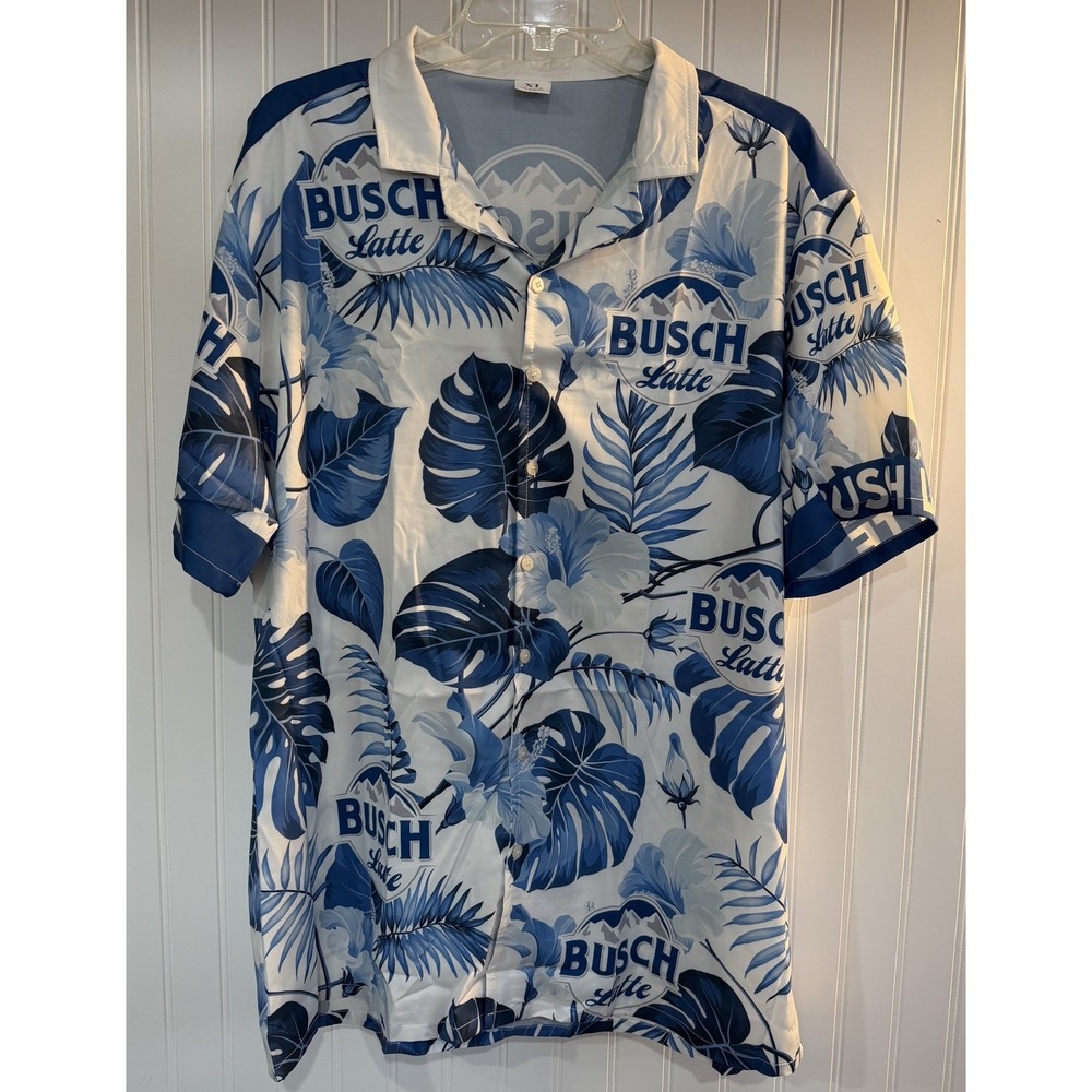 Busch Light Tropical Flower Hawaiian Shirt Casual Tropical Short Sleeve Button